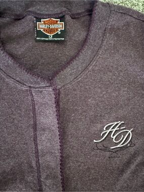 Harley-Davidson Plum Henley Tee with White HD Embroidery